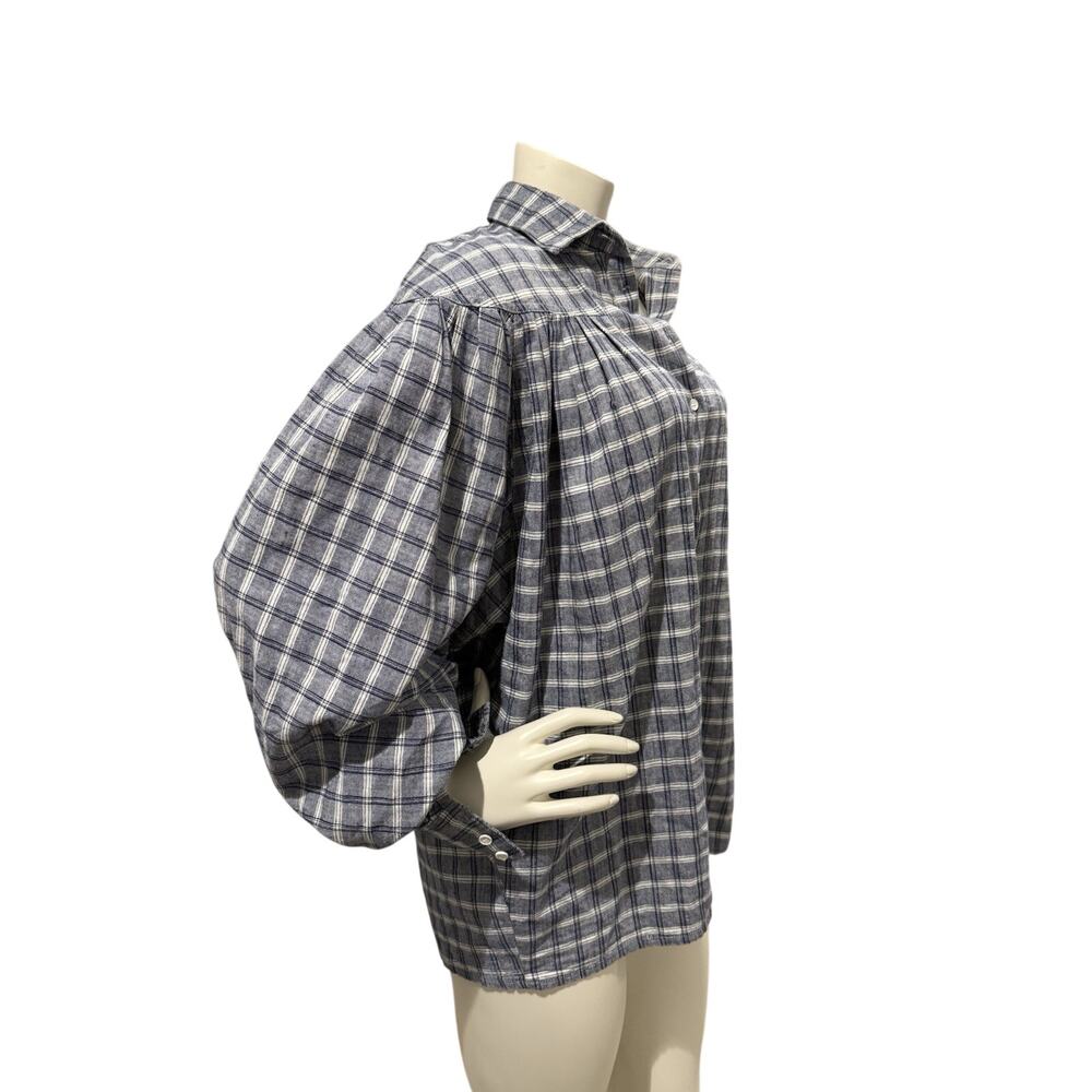 Vintage Blue Checked Traverse Brand Bohemian Plaid Cottage Lagenlook Peasant Top